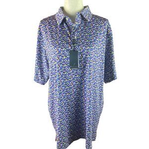 Maelreg Mens Multicolor Flower All Over Print Performance Polo Shirt XL NWT